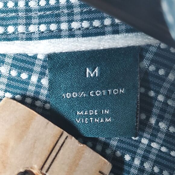 Perry Ellis M Cotton Check Button-Up Shirt Long Sleeve Casual Grid Pattern - Picture 5 of 9